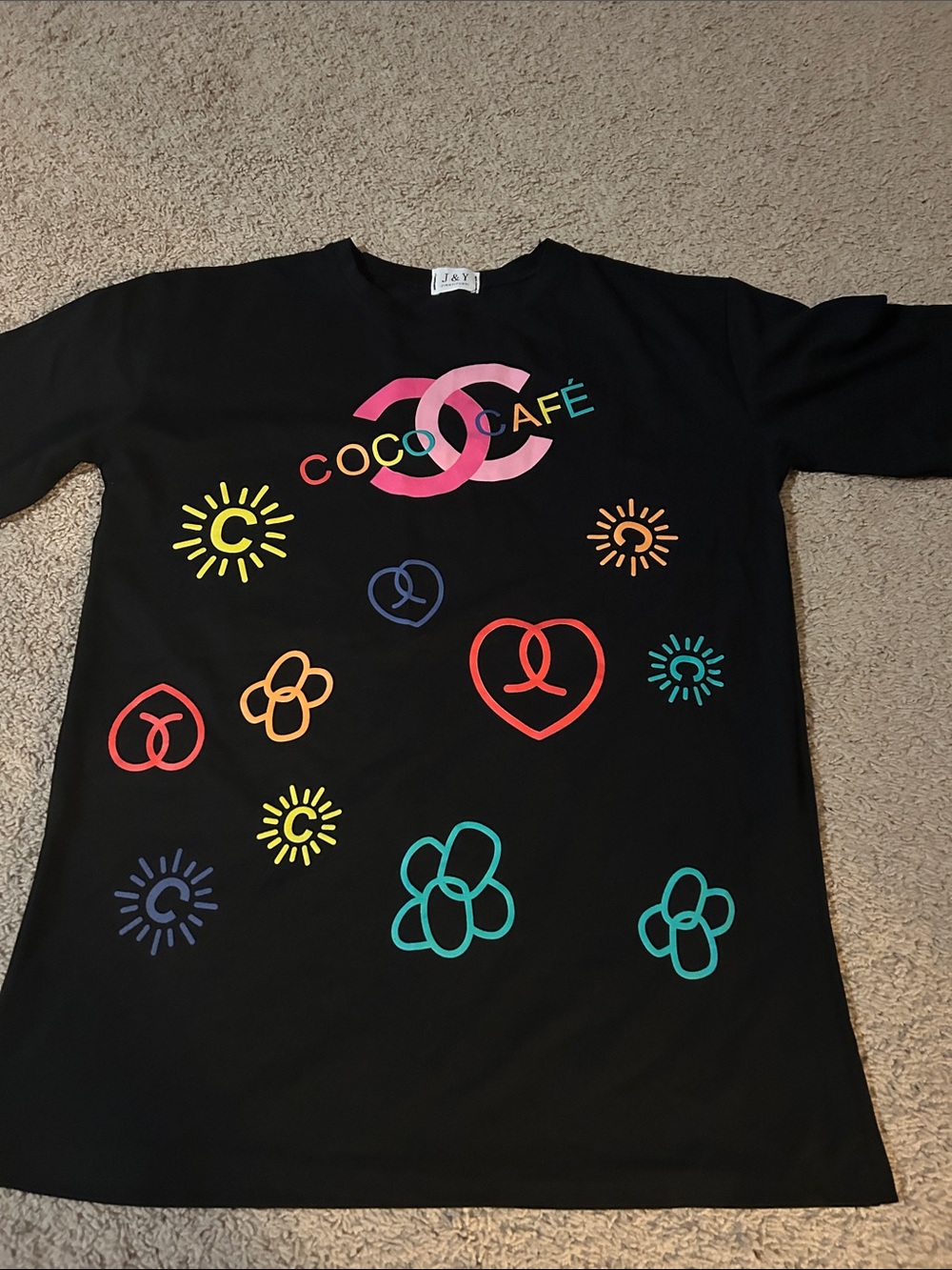 COCO CAFÉ Black Graphic Logo Tee - Multicolor Prints